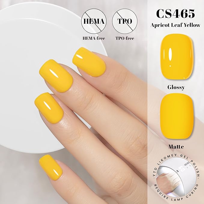YTD Likomey Apricot Leaf Yellow Gel Nail Polish,15ml Salon Home DIY Manicure and Pedicure Fall Winter UV Color Varnish,HEMA Free TPO Free,CS465