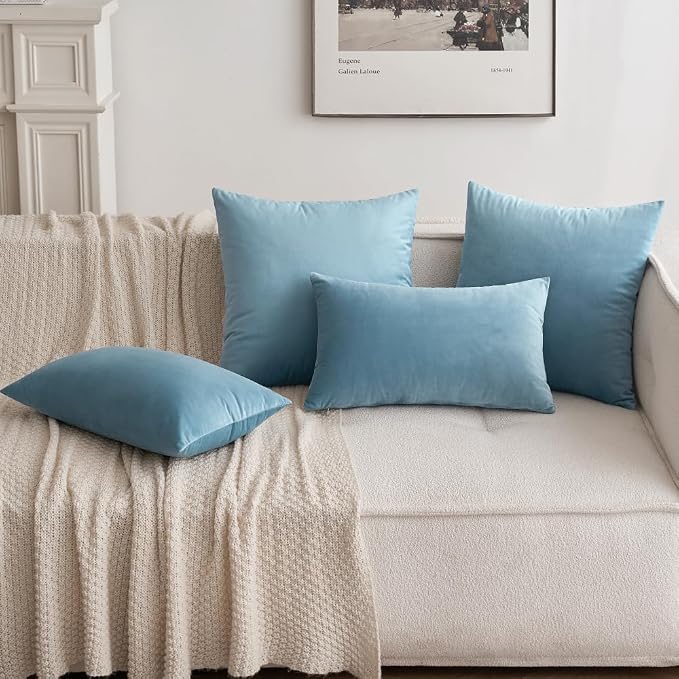 MIULEE 12x20 Inch Lumbar Velvet Throw Pillow Cover Set of 1 Blue Gray | Soft Luxury Decorative Throw Pillow Cover, Single Rectangle Cushion Case, Home Decor for Chair Couch Sofa Bedroom Car Bed