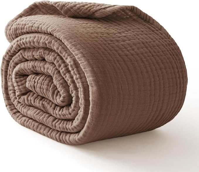 100% Cotton Muslin Blanket California King 120" x 90", 6 Layers Breathable and Lightweight Oversized Blankets for Bed, Soft Cooling Gauze Blanket for Adults All Season, Tan