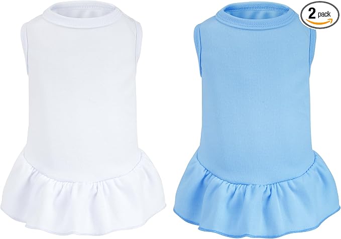 2 Pcs Dog Dresses Cat Skirt Solid Color Dog Clothes Summer Sleeveless Puppy Girl Clothes for Small Pet Dogs Cats (White,Blue, Medium)