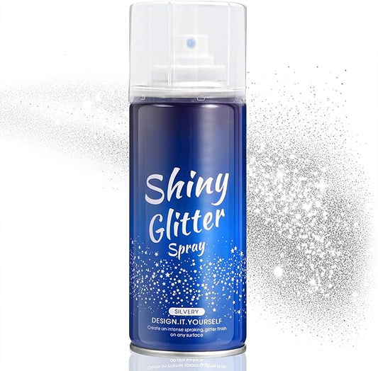 Body Glitter Spray Holographic Silver Glitter Hairspray Shiny Spray for Body Hair Clothes, Quick-Drying Long Lasting Shimmer Makeup for Music Festival Rave Prom Party (4.22 Fl Oz, Silver)