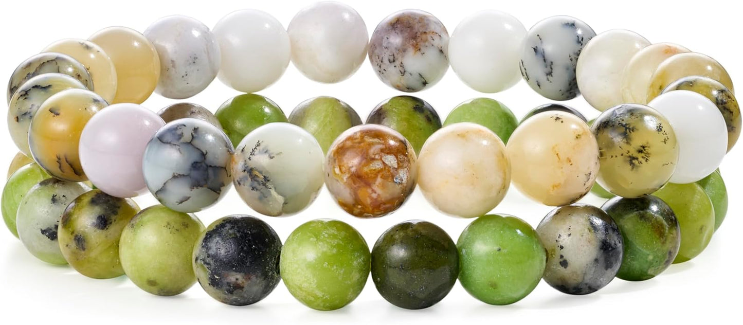 Bivei Natural Gemstone Semi Precious Healing Crystals Handmade Stretchy Round Beads Bracelet,Stocking Stuffers for Women Enhance Positive Energy