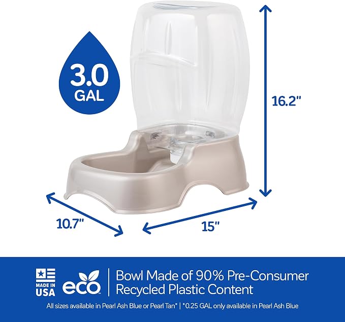 Petmate Pet Cafe Cat and Dog Water Dispenser, 3 GAL, Pearl Tan | USA Made Gravity Waterer with Easy Grab Base for Cats and Dogs
