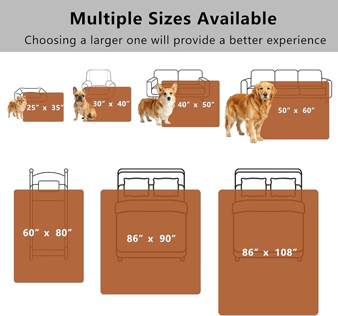 Waterproof Blanket for Dogs - Pet Throw as Furniture Protector | Cozy Sherpa & Smooth Velvet, Reversible and Machine Washable, for Couch, Bed, or Travel, 40"x50", Orange