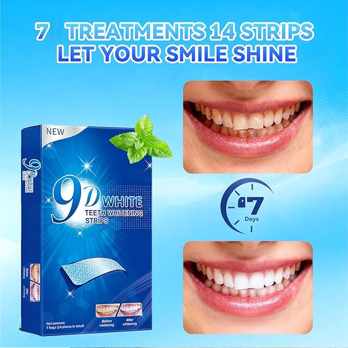 UNUNOT Teeth Whitening Strips - 9D Teeth Whitening Kit Professional Effects, Non-Sensitive Teeth Whitener for Enamel Safe, 14 Strips (7 Day Treatment) Remove Stains for a Brighter Smile, Mint