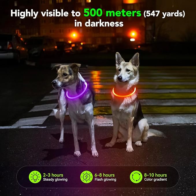 Light Up Dog Collars - Waterproof LED Dog Collar, Glow in The Dark Puppy Collar, TPU Cuttable Lighted Dog Collar for Small Medium Large Dogs (Purple)