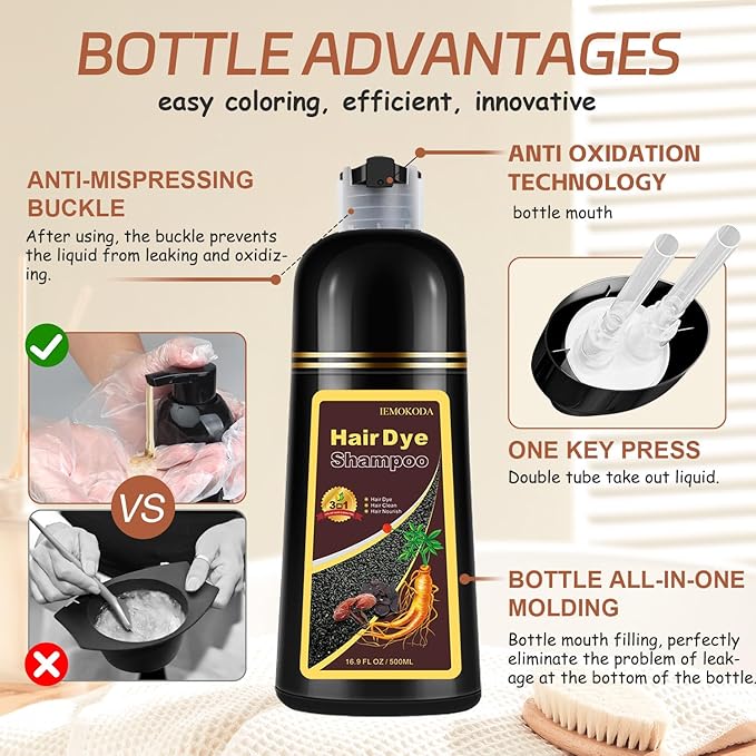 Instant Blonde Brown Hair Dye Shampoo for Vibrant Hair Color, Natural Herbal Hair Color Shampoo Hair Dye, 3 in 1 Coloring & Care Formula Lasts 3-4 Weeks, Easy & Quick to Use for Women Men, 500ML