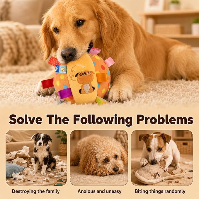 Colorful Squeaky Hanging Dog Training Toy, Dog Plush Toy,6-Inch Soft Stuffed Ball with Cotton Material, Pet Interactive Fetch Toy for Small to Large Dog (Dog, Brown)