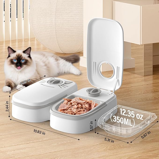 2-Meal Wet Food with Ice Packs Battery Powered Timed Cat Feeder | 48H Wet Food Dispenser, Ice Packs, 700ml Capacity, Battery Powered for Cats & Small Dogs