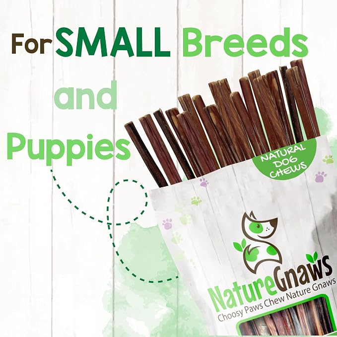 Nature Gnaws Small Bully Sticks 5-6" Rawhide Free Dog Chews, 5 Count | Long Lasting for Light Chewers and Puppies - Natural Thin Beef Dog Chew Bones - No Artificial Preservatives