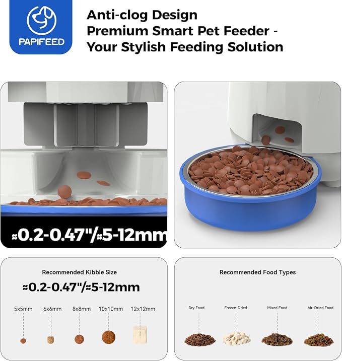 PAPIFEED Automatic Cat Feeder with App, 2.4G WiFi Cat Food Dispenser, 3L Timed Cat Feeders for Dry Food, 10 Meals/Day, 6 Portions/Meal, Dual Power Supply Smart Pet Feeder for Cat, Blue