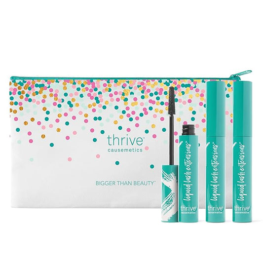 Thrive Causemetics Liquid Lash Extensions Mascara 3 Pack, Tubing Thrive Mascara Lengthening, Volumizing & Curling, Smudge Proof, No Clumping or Flaking, Vegan & Cruelty Free, Brynn (Rich Black)