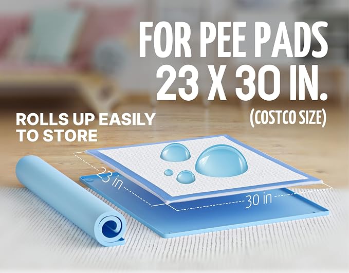 Dog Pee Pad Holder Tray Fits for 30” x 23” Pee Pads - 1 Pack - Blue | Corner Lock Holes, Raised Edges, Non Spill, Easy to Clean Silicone Dog Potty Tray Holder, For Indoor Floor Protection