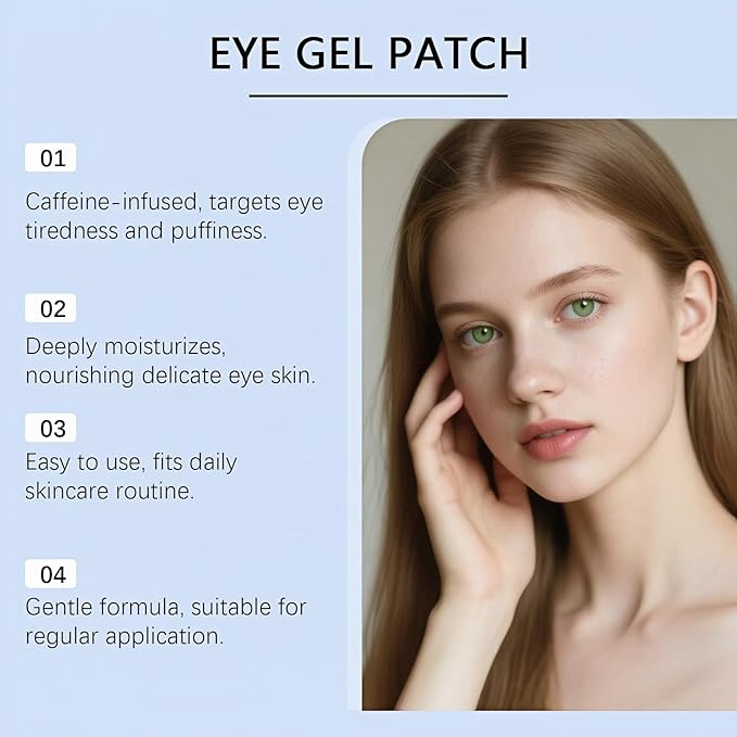 Caffeine Under Eye Patches,60 Korean Hydrogel Masks to Reduce Dark Circles, Puffiness & Bags-Morning Brightening Hydrating Cooling with Hyaluronic Acid-Vegan, No Fragrance
