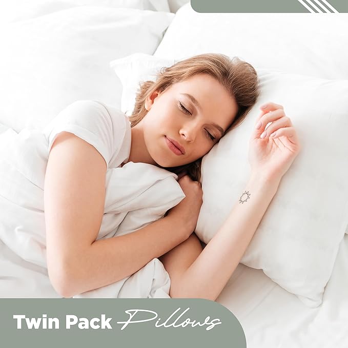 2-Pack Standard Bed Pillows Set of 2 - Plush Down Alternative Pillows for Sleeping - Soft Support for Back, Side, Stomach Sleepers - Breathable Cotton Blend Cover - Made in USA