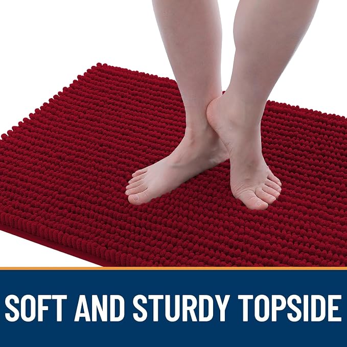 OLANLY Dog Door Mat for Muddy Paws 24x16, Extra Absorbent Chenille Mud Mat | Red, Absorbs Moisture and Dirt, Non-Slip Machine Washable Doormat, Quick-Drying Indoor Entryway Floor Mat for Dogs