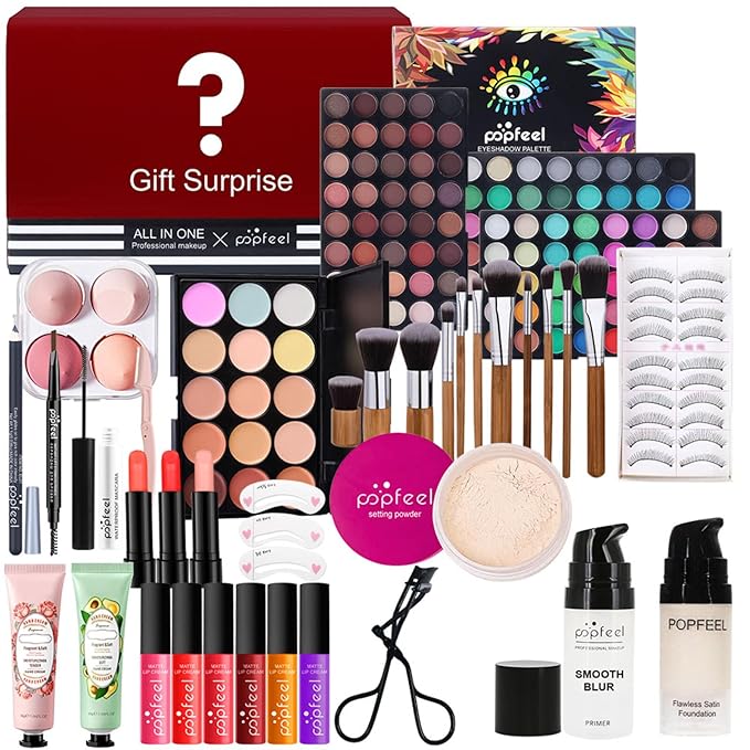 All-in-One Makeup Gift Set Carry All Makeup Kit for Women Full Kit With Makeup Bag Lipgloss Lipstick Concealer Blush Foundation Face Powder Eyeshadow Palette Cosmetic Palette #5