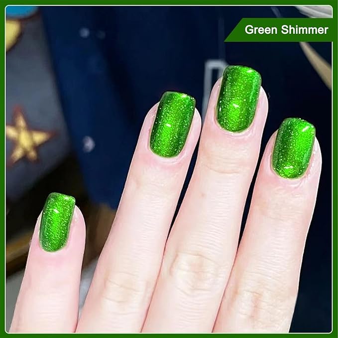 COSMOO Green Nail Polish, 12ml Bright Quick Dry Nail Lacquer, Shimmer Art Varnish, 0.41 fl oz (Shimmer Green)