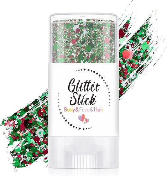 Body Glitter Stick, Neon Outfit Party Holographic Sparkling Sequins Face Paint Mardi Gras Accessories Hair Glitter Gel Makeup. (Red & Green & White)
