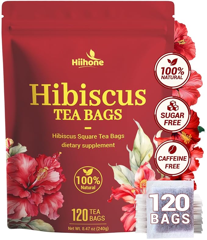 Hibiscus Tea Bags, Hibiscus Flower Herbal Tea - Caffeine & Sugar Free, 120 Teabags