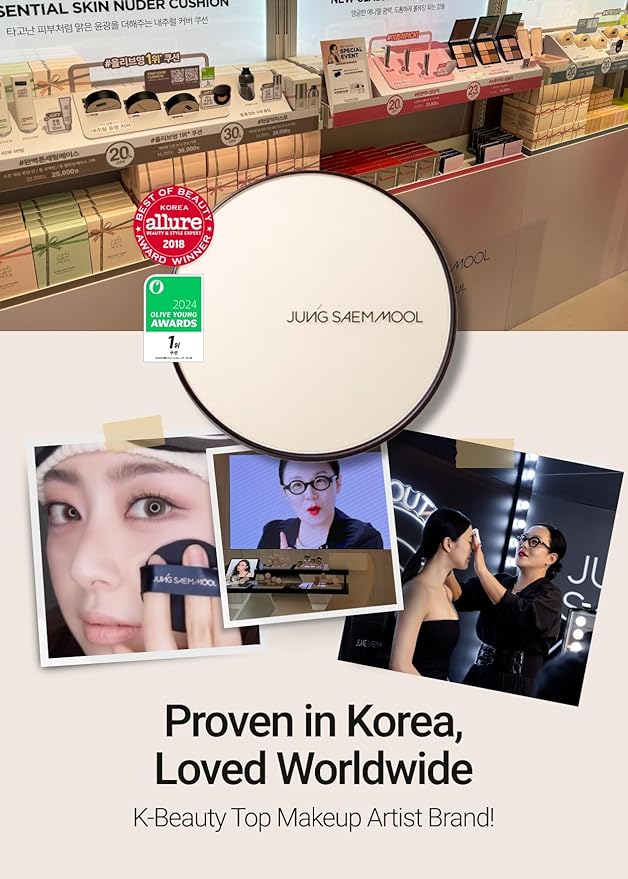 JUNG SAEM MOOL [ SPF ] Essential Skin Nuder Cushion (17 Fair Light) | Refill Not Included (0.49 Fl Oz) | SPF50 Broad Spectrum | Natural Finish | Makeup Artist Brand