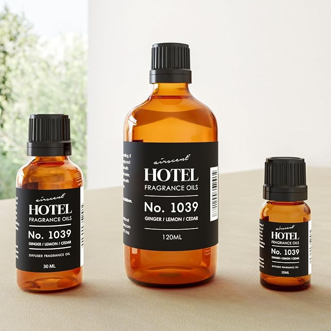 Hotel Diffuser Oil No. 1039 Inspired By The Nobu Hotel - Ginger Lemon Cedar - Premium Fragrance Oil for Ultrasonic and Waterless Diffusers and Crafting - 120 mL, 4 fl oz Glass Dropper Bottle