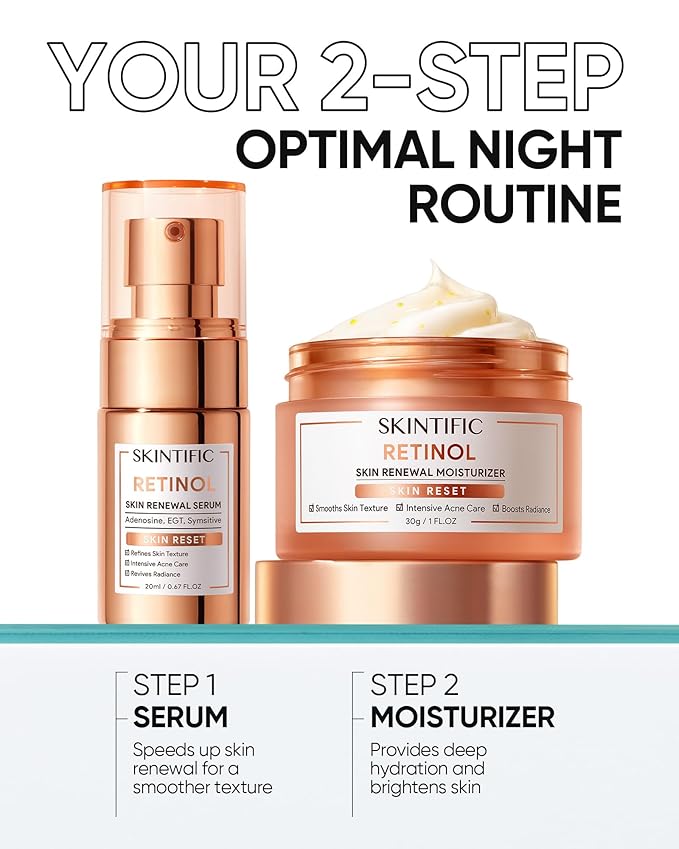 Retinol Skin Renewal Moisturizer, Retinol Cream for Face, Blemish Care, Oil Control & Pore Minimizing, Lightweight, Fragrance-Free, Night Cream for All Skin Types from Age 20+