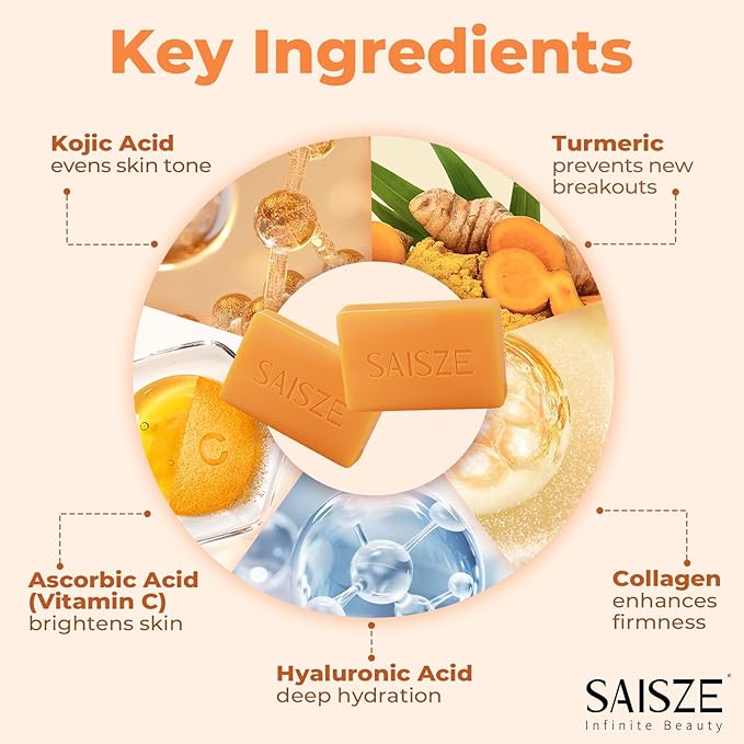 Turmeric Soap Bar, Kojic Acid Soap, 4oz x 2 BARS, Dark Spots Remover for Face and Body, Brightening, Hyperpigmentation