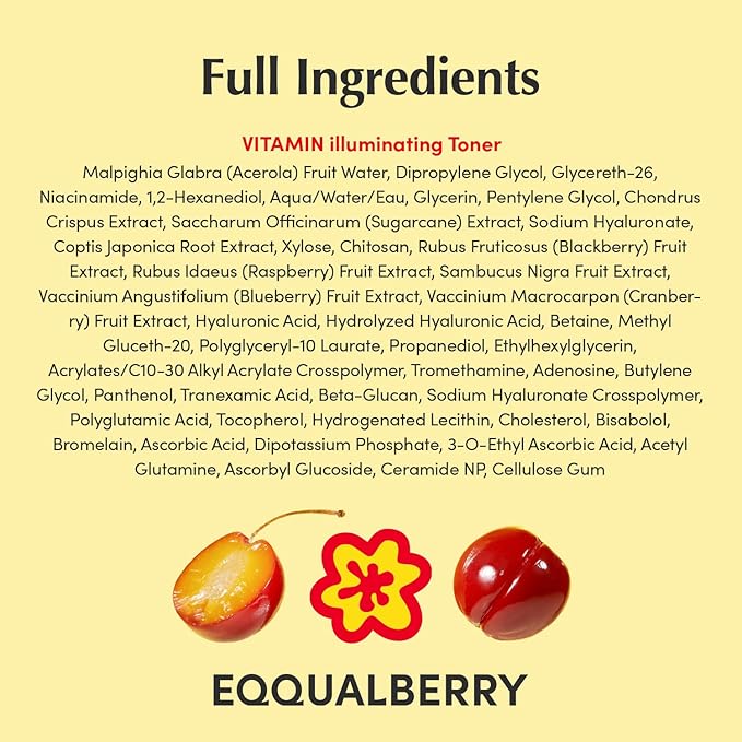 EQQUALBERRY Vitamin Illuminating Toner - Brightening Vitamin C & Niacinamide 3% | Gentle Daily Exfoliating | Skin-Prep Hydration for Glowy Skin(5.07 fl.oz / 150ml)