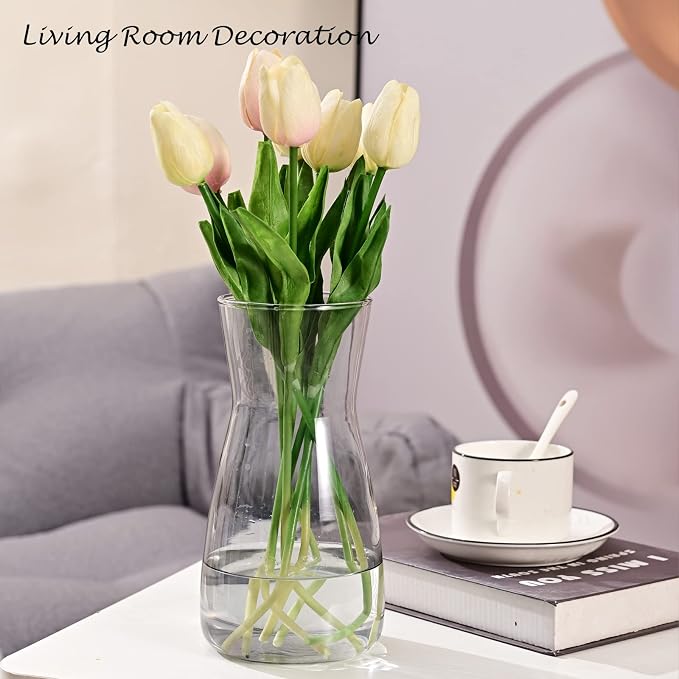 8 Inch Gray Glass Vase for Flowers, Modern Boho Table Decor | Farmhouse Vases For Rustic Vintage Living Room Kitchen Bedroom Halloween Christmas Decor House Book Shelf Office Decor