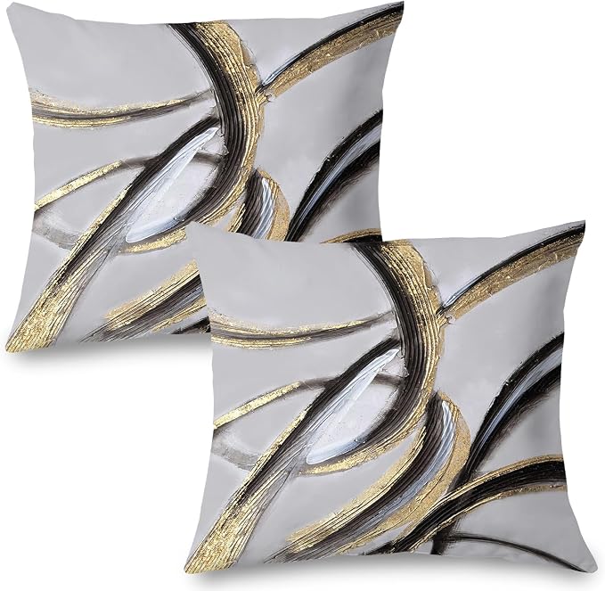 Black Gold Pillow Covers, Abstract Black and Gold Pillow Covers 18x18 Set of 2, Modern Boho Home Decor, Black and Gold Pillows Decorative Throw Pillows for Couch Living Room Bedroom