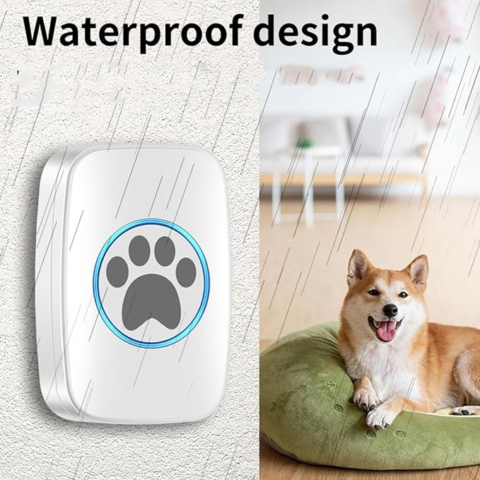 Wireless Dog Doorbell, Portable Smart Pet Doorbell with Intelligent Sensing Transmitter and Receiver for Dog Training and Home Use, Black (US Plug)