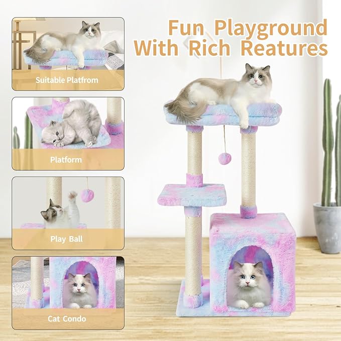Cute Cat Tree Kitten Cat Tower Condo Cat Furniture Sisal Scratching Posts R | FISH&NAP For Indoor Jump Platform Activity Center Play House Rainbow