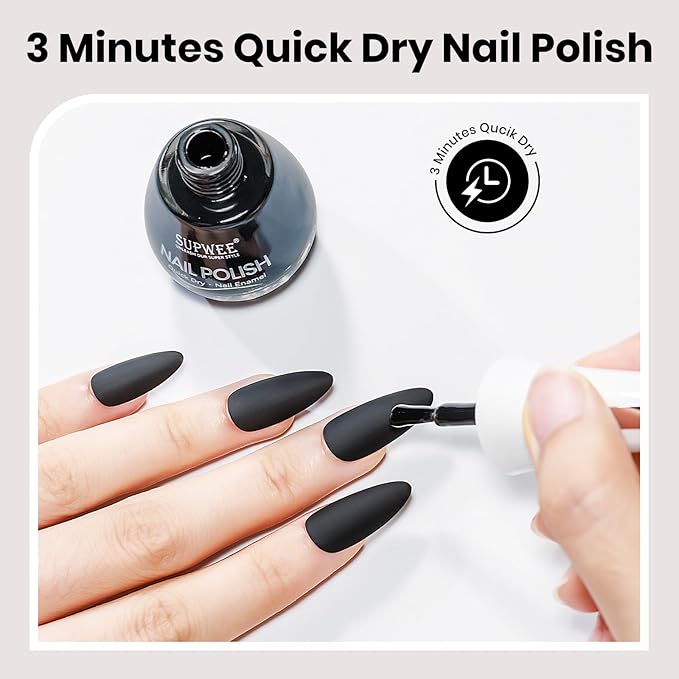 Black Nail Polish Quick Dry Nail Polish Fall Colors Matte Effect, Fast Drying Regular Nailpolish, Air Drying, Lacquer, Oil-based, Air Dry, Vegan, Fast Drying, Streak, Long Lasting