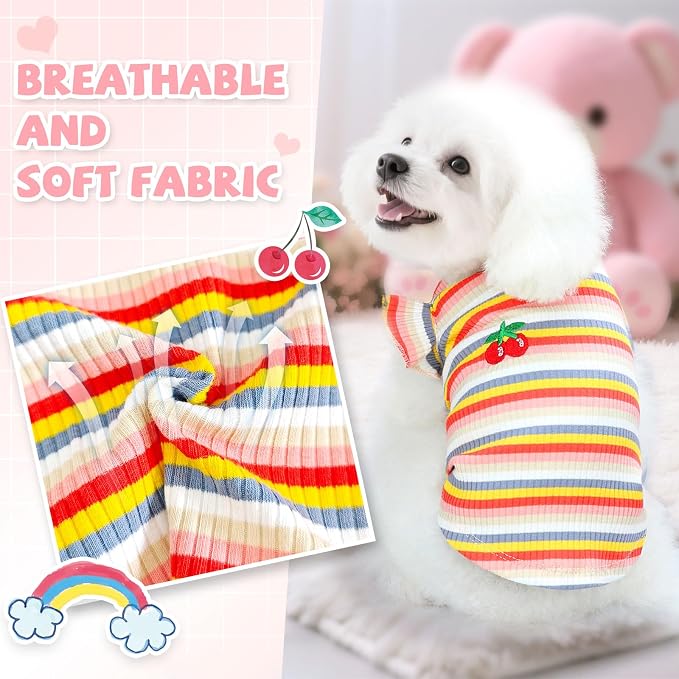 2 Pack Cute Striped Small Dog Shirts, Soft Cotton Girl Dog Clothes Breathable Ruffled Puppy Vest Spring Summer Pet Outfits for Chihuahua Yorkie Maltese and Cats（Pink+Orange,XX-Large）