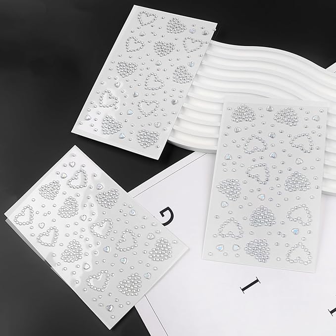 3Sheets Heart Gem Stickers Jewels for Crafts, Face Makeup - Self Adhesive Rhinestone Jewel Stickers, Stick on Gems Rhinestones for Crafts, Craft Supplies for Kids (02.Laser Heart)