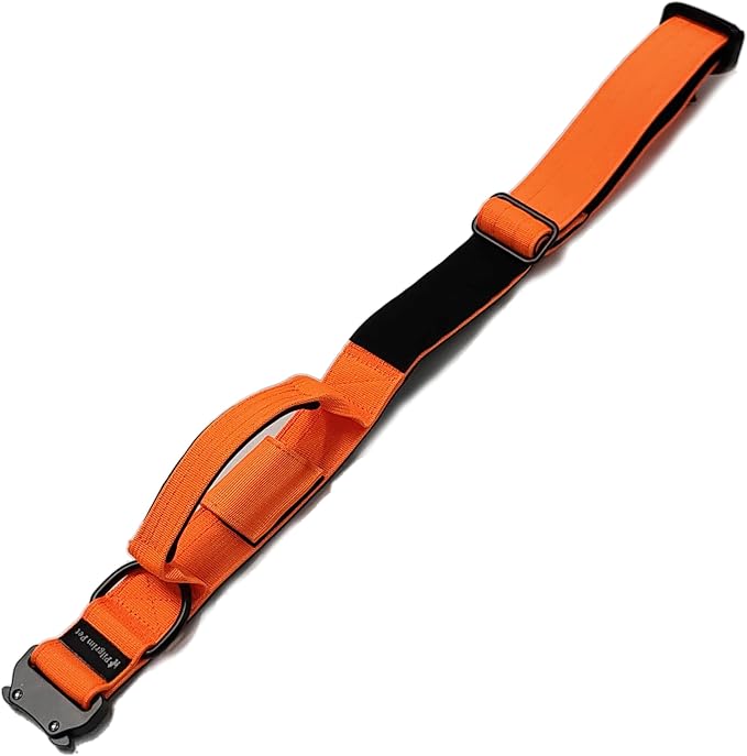 Heavy-Duty Tactical Dog Collar with Control Handle and Metal Hardware – Adjustable K9 Gear with Patch Panel & Airtag Holder (Orange)
