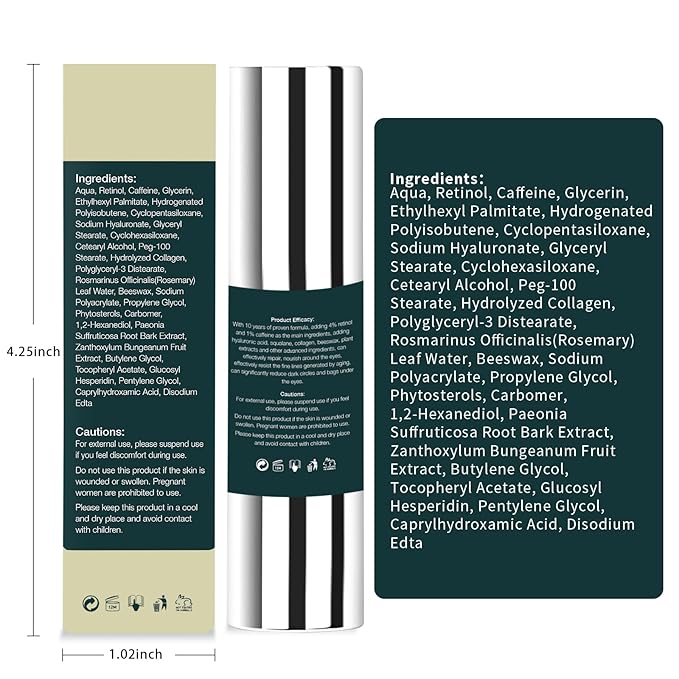 Retinol & Caffeine Eye Cream for Dark Circles, Puffiness & Wrinkles – Dermatologist-Tested Anti-Aging Formula, Lightweight Hydration for All Skin Types – 0.5 Fl Oz
