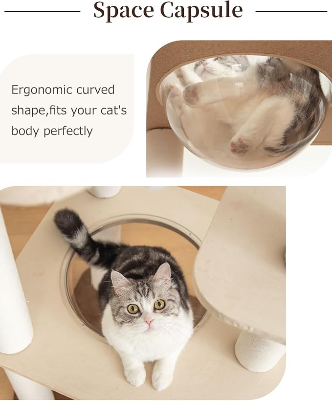 53'' Cat Tree for Large Cat, Modern Senior Friendly Cat Tower with Wide Shelves Low Step, Cotton Scratching Posts, Super Sturdy Base, Cozy Perches, and Interactive Toys (White)