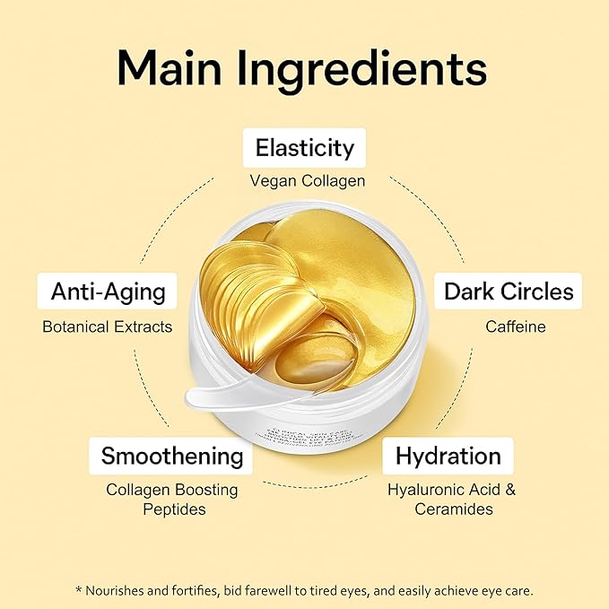 MAVENI 24K Gold Eye Mask-Under Eye Patches for Dark Circles-60 Pcs for Puffy Eyes,Anti-Aging,Bags & Wrinkles,Boost Lift & Firm the Look of the Eye Area,Hydrating, Anti-Wrinkle & Cooling