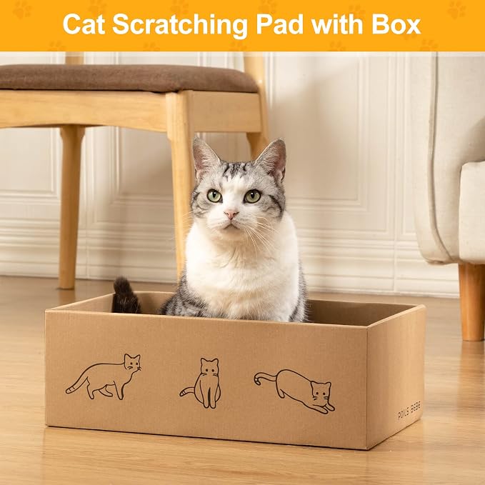 Poils bebe 5 PCS Cat Scratcher with Box, Reversible Cat Scratchers for Indoor Cats, Cardboard Cat Scratcher with Catnip, 2 Curved and 3 Flat Boards for Scratching Bed | Reversible Cat Scratchers for Indoor Cats, 2 Curved and 3 Flat Boards for Scratchin...