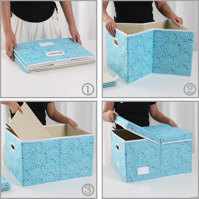 Extra Large Collapsible Storage Cubes with Lids Fabric Decorative Storage Bins Boxes Organizer Baskets with Cover Handles for Bedroom Closet Living Room 19.6x15.7x11.8 Inch 3 Pack