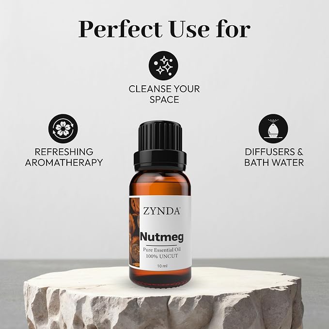 Nutmeg Essential Oil – 100% Pure & Natural Aromatherapy Oils | Warm & Spicy Comforting Body Oils | Organic Nutmeg Oil for Massage, Relaxation & Invigorating Wellness – 10ml