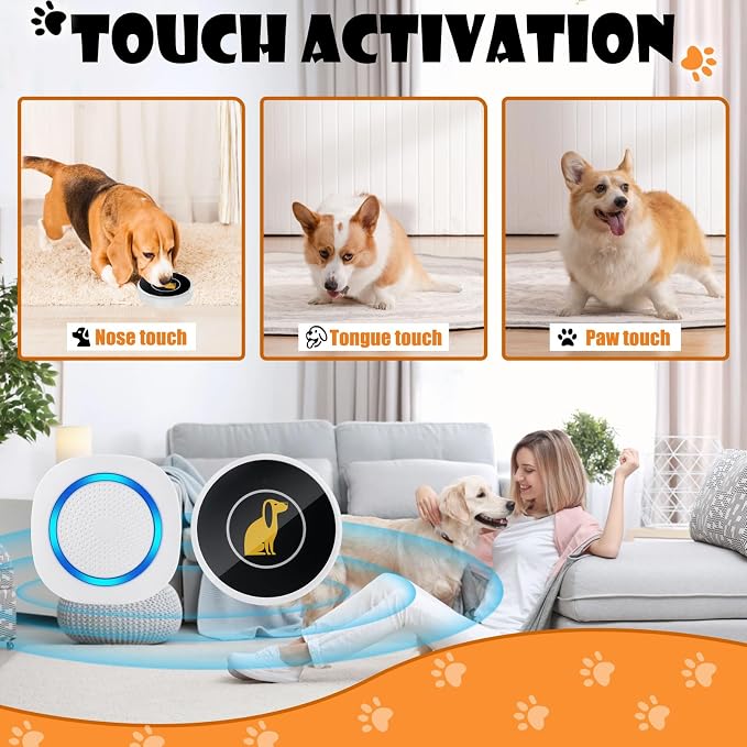 Smart Dog Door Bell Wireless Puppy DoorBell for Potty Training, Dog Bells to go Outside, IP55 Waterproof Bells for Dogs to Ring to go Potty (5 Receivers+5 Buttons)
