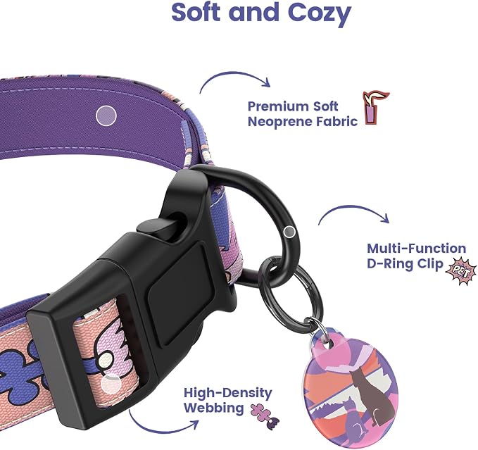 Dog Collar with QR Code ID Tag, Adjustable Pet Collar, Purple, M