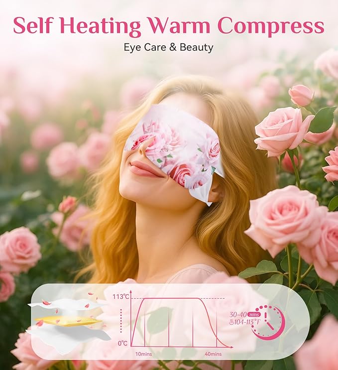 6 Packs Rose Heated Eye Mask - Heating Eye Mask Warm Compress for Dry Eyes Puffiness Dark Circles Sleep Stye Irritation Stress Relief Self Care Wellness Spa Relaxation Gift