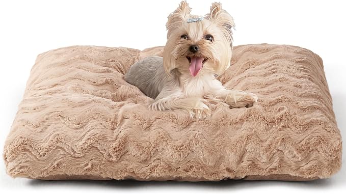 EHEYCIGA Washable Dog Beds for Small Dogs, 23x18 Inch Pet Bed, Camel | Plush and Comfy Kennel Pad, Soft Dog Crate Mat, Deluxe Sleeping Mattress for Puppy Up to 25 lbs
