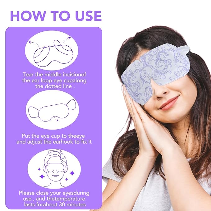 XPCARE 60 Pack Steam Eye Masks for Dry Eyes, SPA Warm Sleep Eye Mask, Disposable Heated Eye Mask for Dark Circles, Puffy Eyes, Relief Stress Eye Fatigue(Lavender)