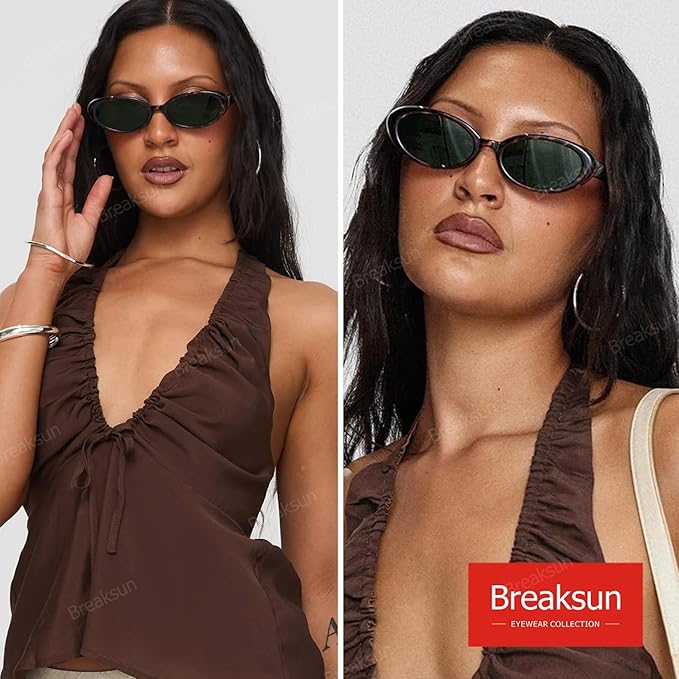 Breaksun Retro Oval Sunglasses for Women Men Fashion Small Oval Sunglasses 90s Vintage Shades