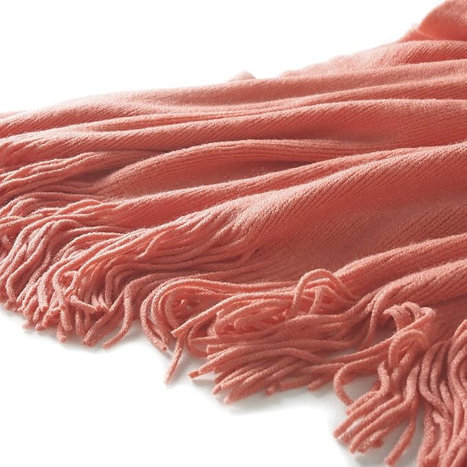 Homiest Orange Knitted Throw Blanket with Fringe, 50x60 Inch | Pure Acrylic, Lightweight & Breathable, All-Season Use, Machine Washable, Wrinkle & Fade Resistant, for Couch Sofa And Bed